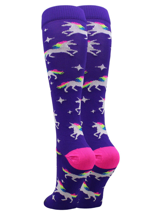 Neon Rainbow Unicorn Over the Calf Socks