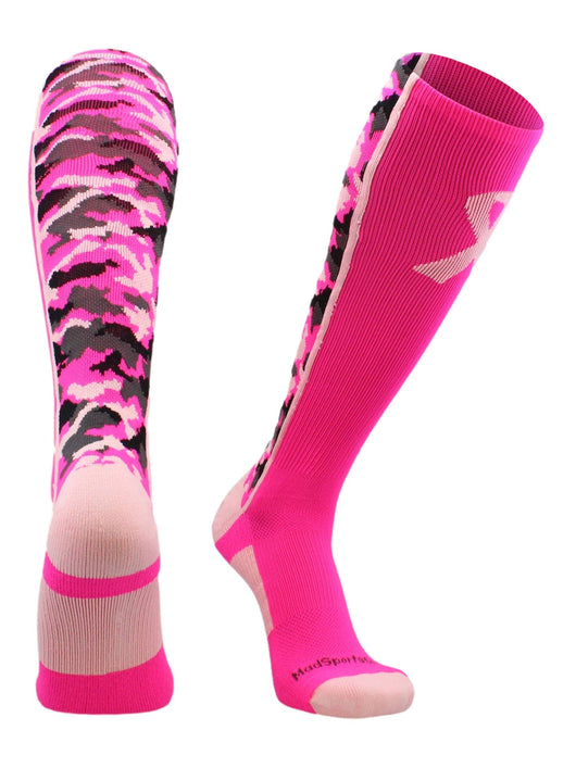Pink Ribbon Breast Cancer Awareness Camo Over the Calf Socks (multiple colors)