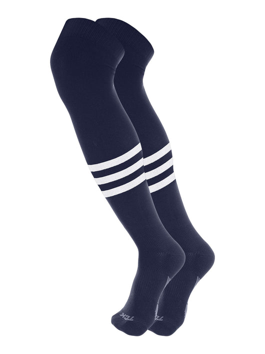 Dugout 3 Stripe Over the Knee Baseball Socks Pattern B (Navy/White, X-Large)