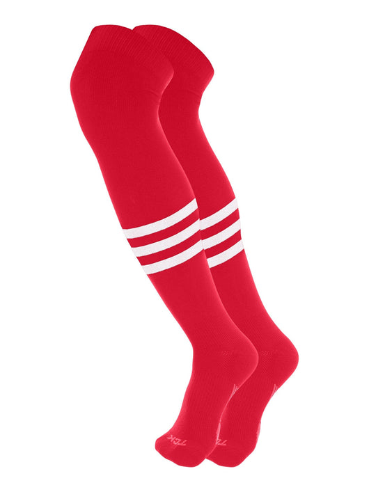 Dugout 3 Stripe Over the Knee Baseball Socks Pattern B (Scarlet/White, X-Large)