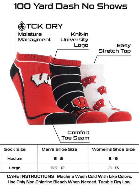 Wisconsin Badgers No Show Socks Full Field 3 Pack