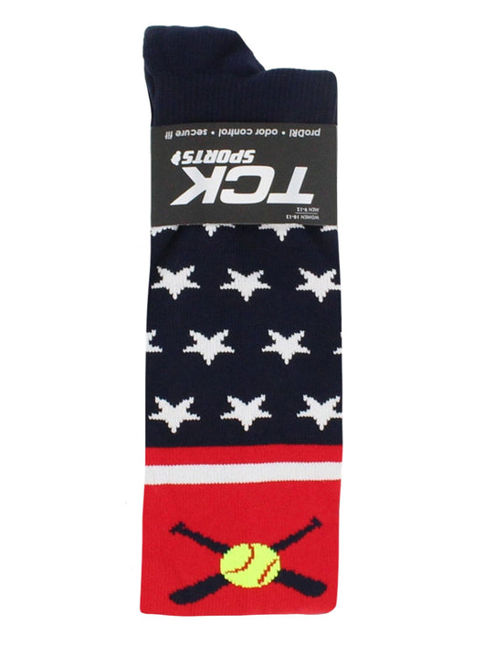 Patriotic USA Softball Socks with Softball Bats Logo