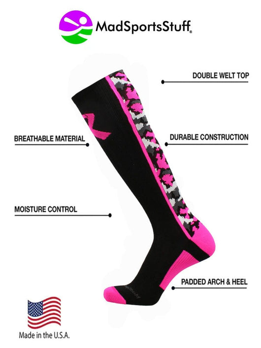 Pink Ribbon Breast Cancer Awareness Camo Over the Calf Socks (multiple colors)
