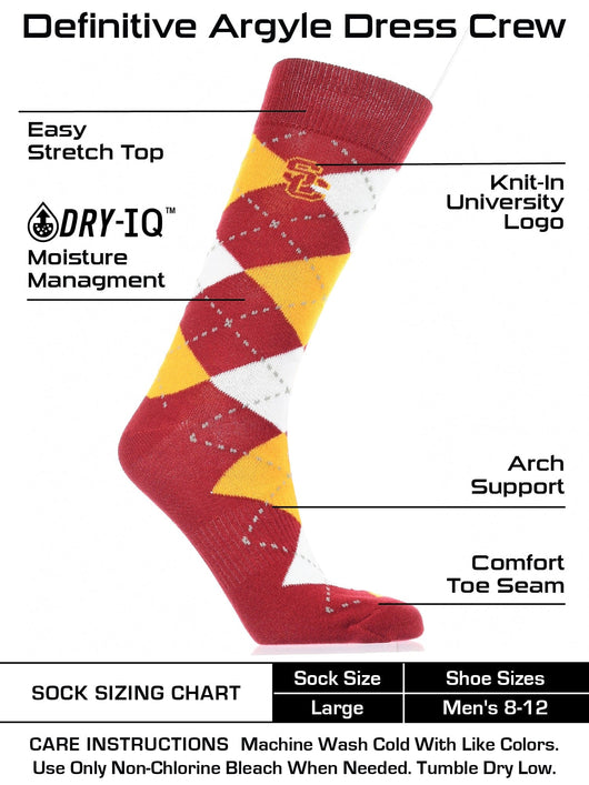 USC Trojans Argyle Dress Socks NCAA Fanwear Crew Length