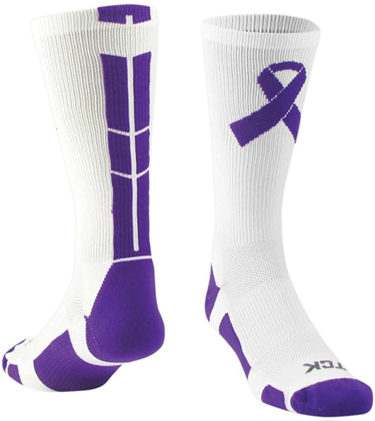 Cancer Awareness Purple Ribbon Crew Socks