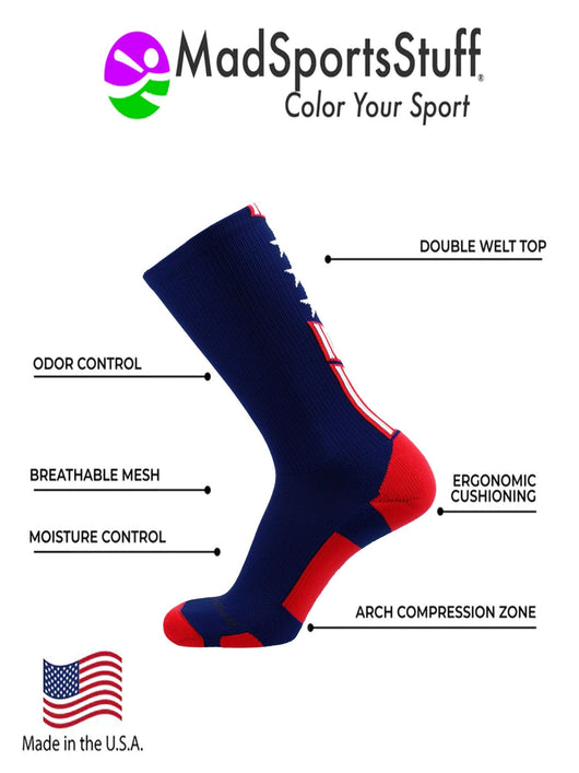 Patriot USA Flag Stars and Stripes Athletic Crew Socks (multiple colors)