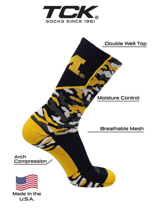 Michigan Wolverines Camo Crew Socks