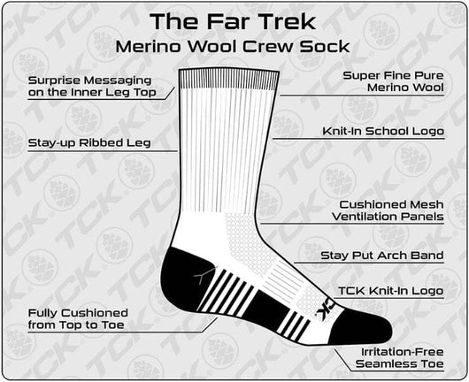 TCK University of Wisconsin Badgers Socks - Pure Merino Wool - Far Trek