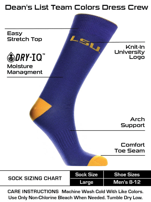 LSU Tigers Dress Socks Dean's List Crew Length Socks