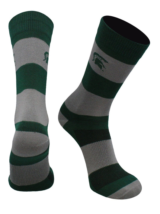 Michigan State Spartans Game Day Striped Socks (Green/Grey, Large)