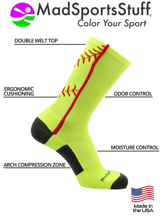 Softball Socks or Baseball Socks with stitches in crew length (multiple colors)