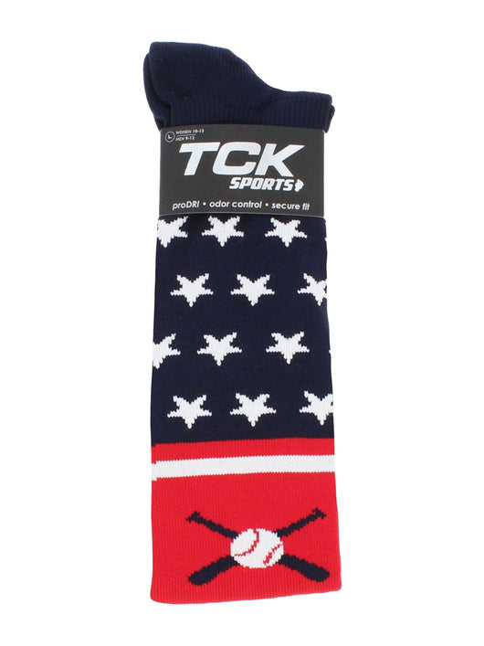 Patriotic USA Baseball Socks with Baseball Bats Logo