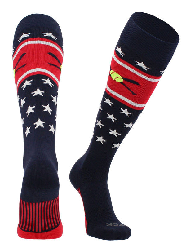 Patriotic USA Softball Socks with Softball Bats Logo