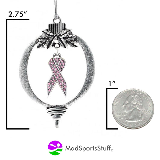 Breast Cancer Awareness Christmas Ornament with Crystal Pink Ribbon Charm