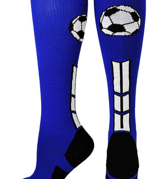 MadSportsStuff socks Royal/Black/White / Small Soccer Socks with Soccer Ball Logo Over the Calf (multiple colors)