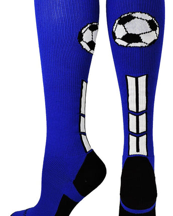 MadSportsStuff socks Royal/Black/White / Small Soccer Socks with Soccer Ball Logo Over the Calf (multiple colors)