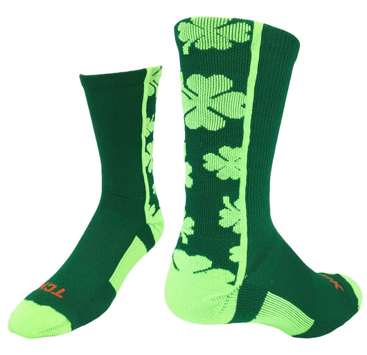 Lucky Clover Crew Socks (Kelly Green/Neon Green, Large)