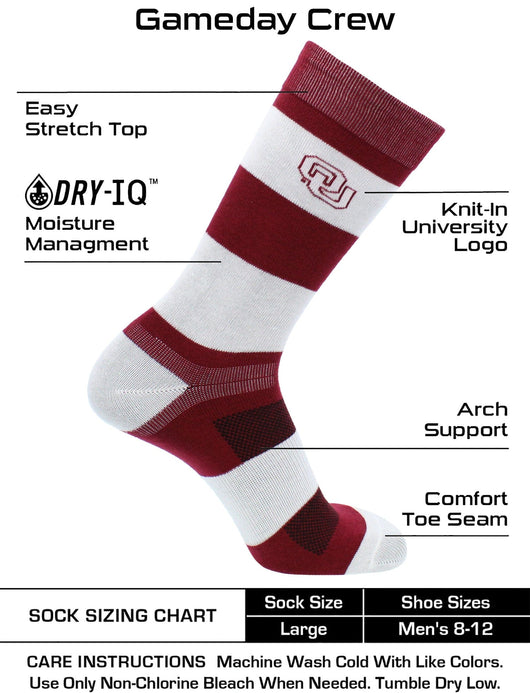 OU Oklahoma Sooners Socks Game Day Striped Crew Socks