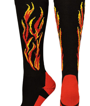 MadSportsStuff socks Black/Red/Gold / X-Small Flame Soccer Style Over the Calf Athletic Socks (multiple colors)