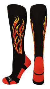 MadSportsStuff socks Black/Red/Gold / X-Small Flame Soccer Style Over the Calf Athletic Socks (multiple colors)