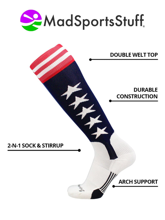 USA Flag Baseball Patriotic Stirrups Socks with Stars and Stripes