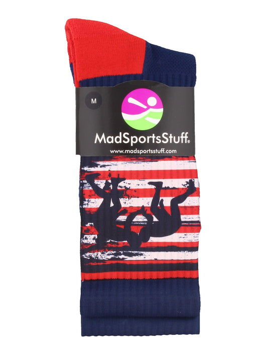 USA Flag Fighting Wrestlers Athletic Crew Socks