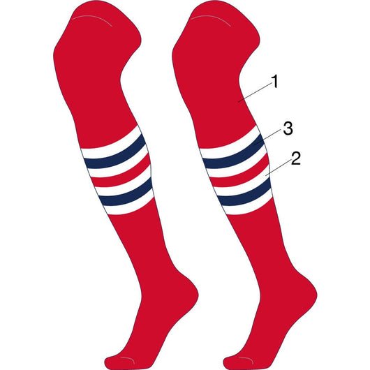 Custom Dugout Striped Baseball Socks Pattern I (Stirrup/Inner Stripes/Outer Stripes/Sock, Large)