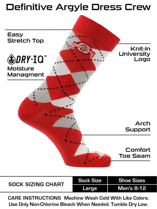University of Ohio State Buckeyes Argyle Dress Socks