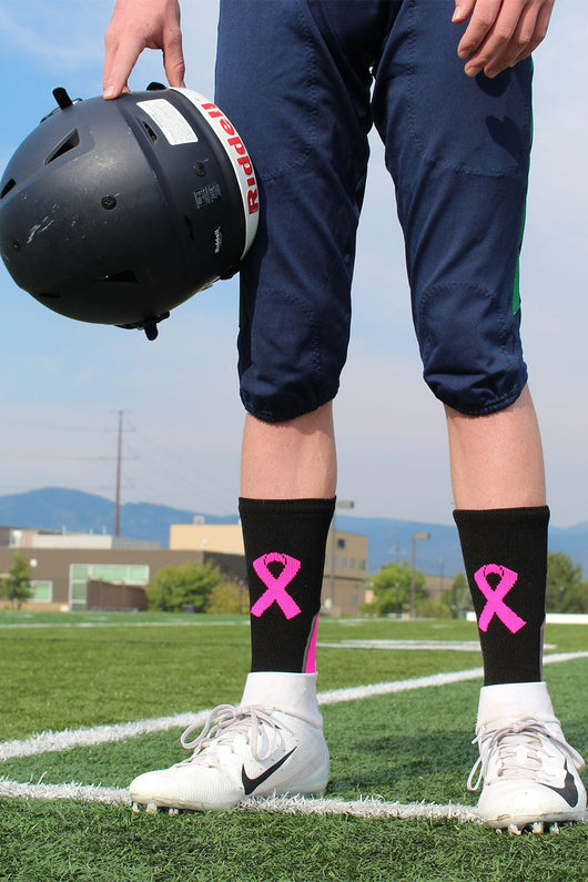 Pink Ribbon Breast Cancer Awareness Support Athletic Crew Socks