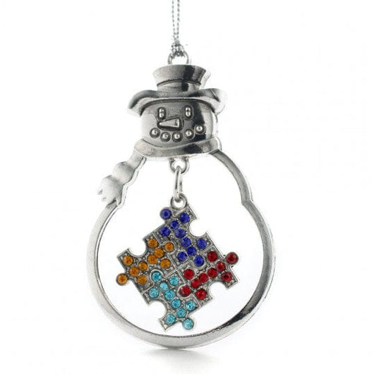 Christmas Ornament with Crystal Autism Puzzle Piece Symbol
