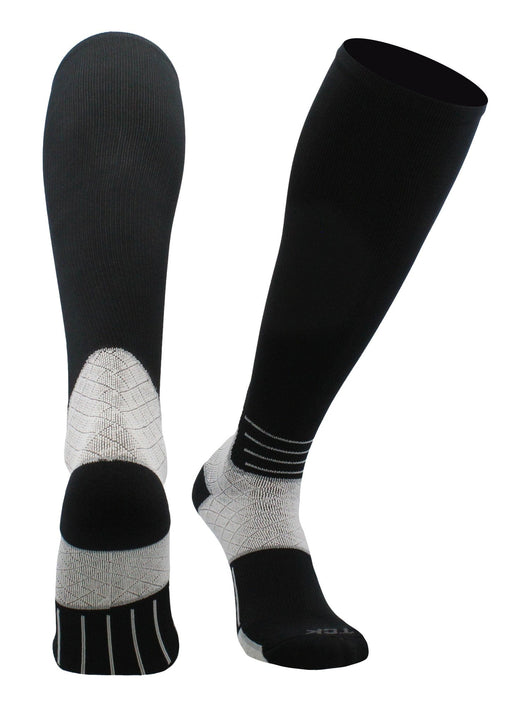 Compression Socks For Women and Men, Over the Calf Graduated Compression (Black/White, Large)