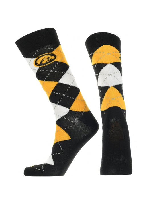 Iowa Hawkeyes Argyle Dress Socks NCAA Fanwear Crew Length