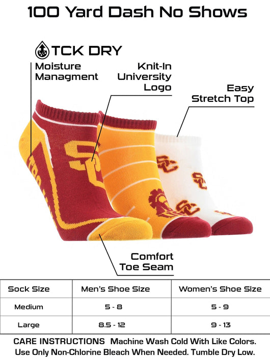 USC Trojans No Show Socks Full Field 3 Pack