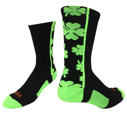 Lucky Clover Crew Socks (Black/Neon Green, Large)