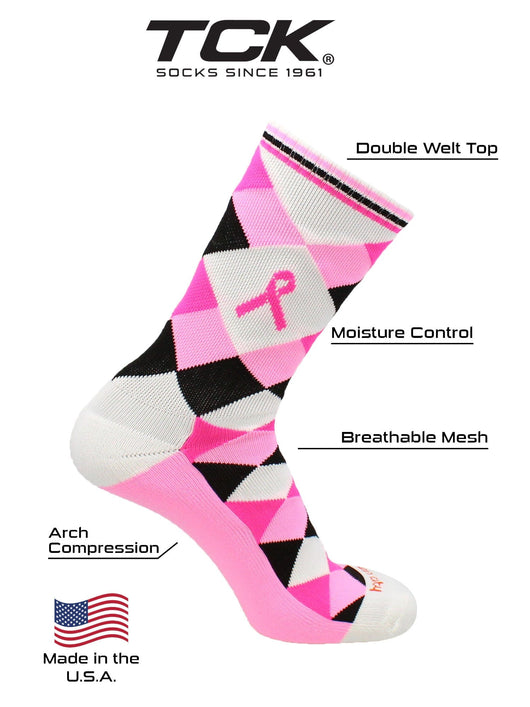 Argyle Breast Cancer Awareness Ribbon Socks