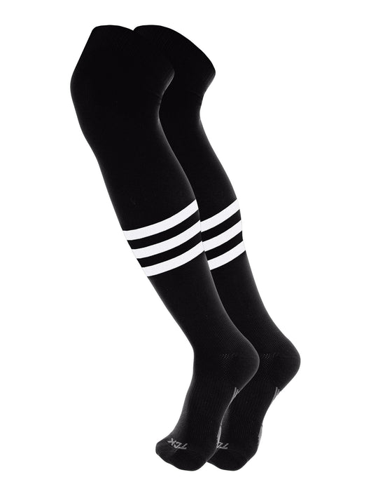 Dugout 3 Stripe Over the Knee Baseball Socks Pattern B (Black/White, X-Large)