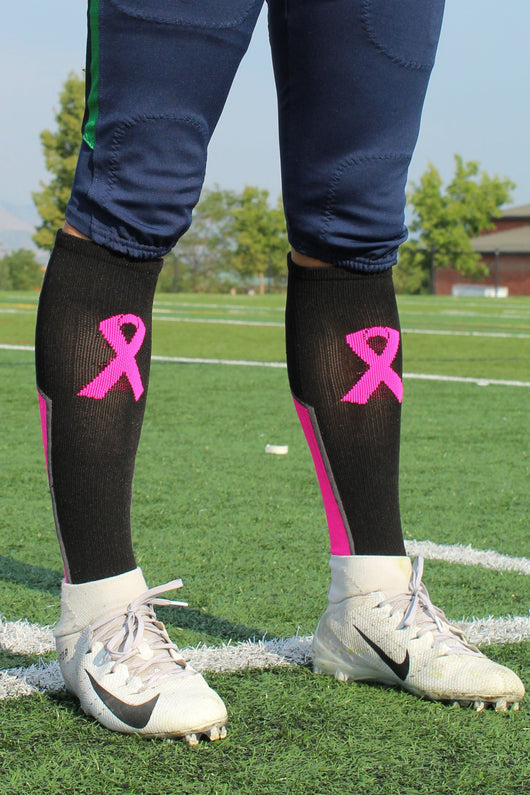 Pink Ribbon Breast Cancer Awareness Support Athletic Over the Calf Socks