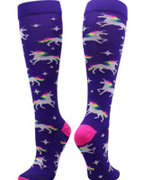Neon Rainbow Unicorn Over the Calf Socks