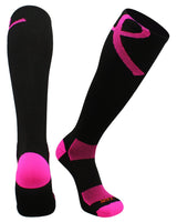 TCK socks Black/Hot Pink / Large Pink Ribbon Awareness Over the Calf Socks