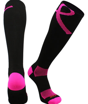 TCK socks Black/Hot Pink / Large Pink Ribbon Awareness Over the Calf Socks