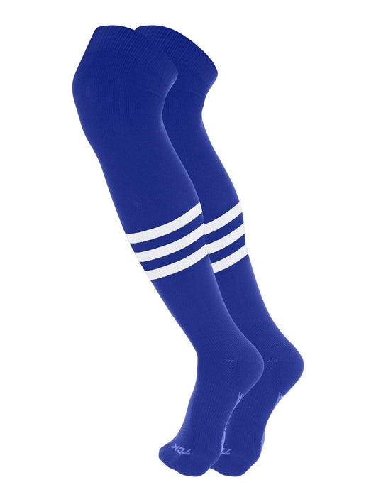 Dugout 3 Stripe Over the Knee Baseball Socks Pattern B (Royal/White, Medium)