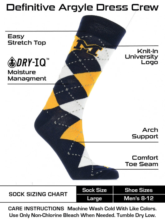 Michigan Wolverines Argyle Dress Socks NCAA Fanwear Crew Length