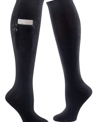 IQ socks 2 Pairs Black & Grey / Medium Performance Knee High Socks with Zip Pocket Miss Zippy
