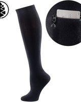 IQ socks 2 Pairs Black & Grey / Medium Performance Knee High Socks with Zip Pocket Miss Zippy