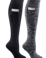 IQ socks 2 Pairs Black & Grey / Medium Performance Knee High Socks with Zip Pocket Miss Zippy
