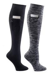 IQ socks 2 Pairs Black & Grey / Medium Performance Knee High Socks with Zip Pocket Miss Zippy