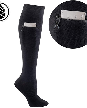 IQ socks 2 Pairs Black & Grey / Medium Performance Knee High Socks with Zip Pocket Miss Zippy