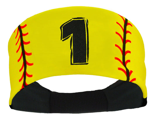 MadSportsStuff headband #1 / Yellow Player ID Softball Stitch Headband (numbers 00-39)