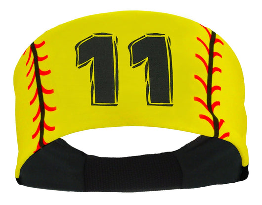 MadSportsStuff headband #11 / Yellow Player ID Softball Stitch Headband (numbers 00-39)