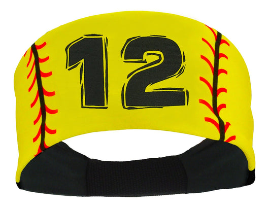 MadSportsStuff headband #12 / Yellow Player ID Softball Stitch Headband (numbers 00-39)